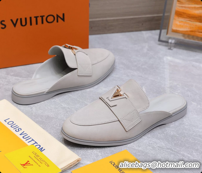 Sumptuous Louis Vuitton LV Mare Open Back Loafer Gray Calfskin Leather 6061401