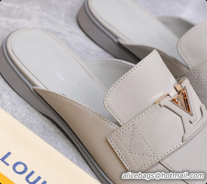 Sumptuous Louis Vuitton LV Mare Open Back Loafer Gray Calfskin Leather 6061401