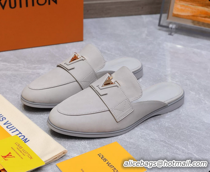Sumptuous Louis Vuitton LV Mare Open Back Loafer Gray Calfskin Leather 6061401