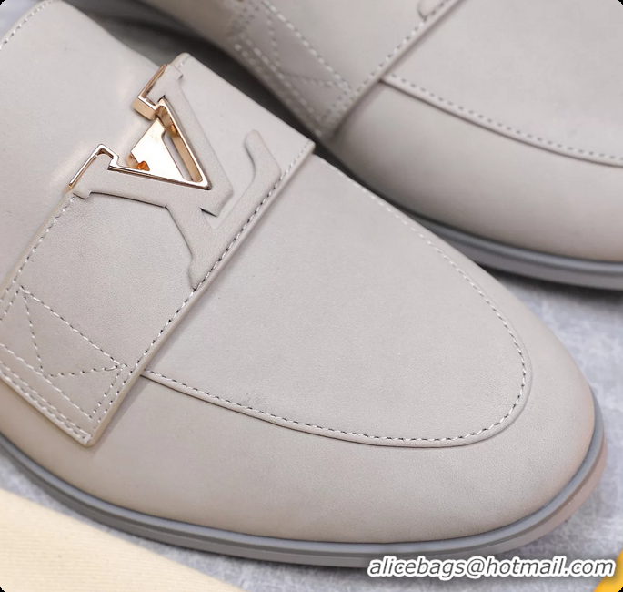 Sumptuous Louis Vuitton LV Mare Open Back Loafer Gray Calfskin Leather 6061401
