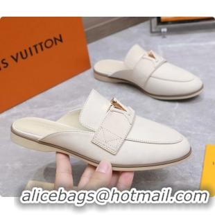 Buy Luxury Louis Vuitton LV Mare Open Back Loafer White Calfskin Leather 6061401