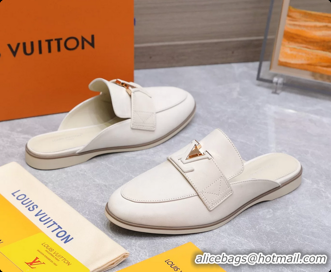 Buy Luxury Louis Vuitton LV Mare Open Back Loafer White Calfskin Leather 6061401