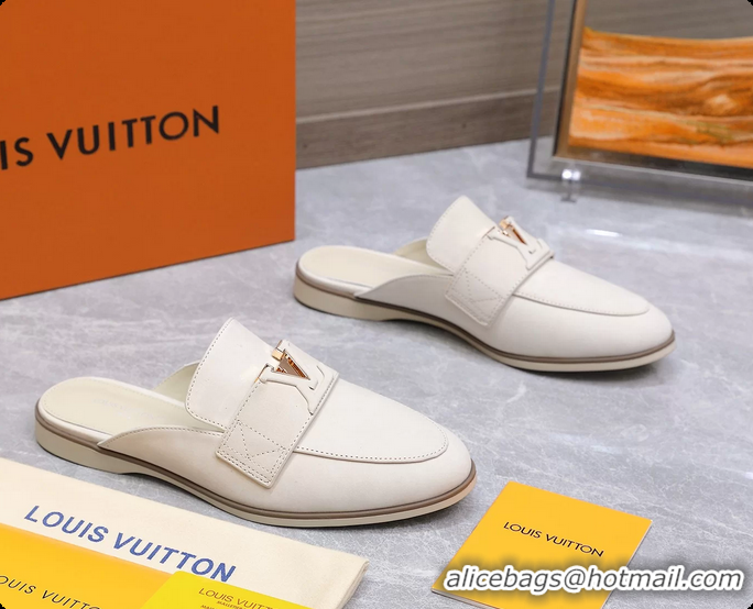 Buy Luxury Louis Vuitton LV Mare Open Back Loafer White Calfskin Leather 6061401