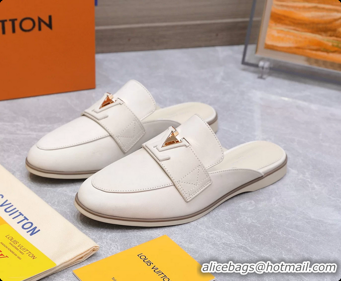 Buy Luxury Louis Vuitton LV Mare Open Back Loafer White Calfskin Leather 6061401