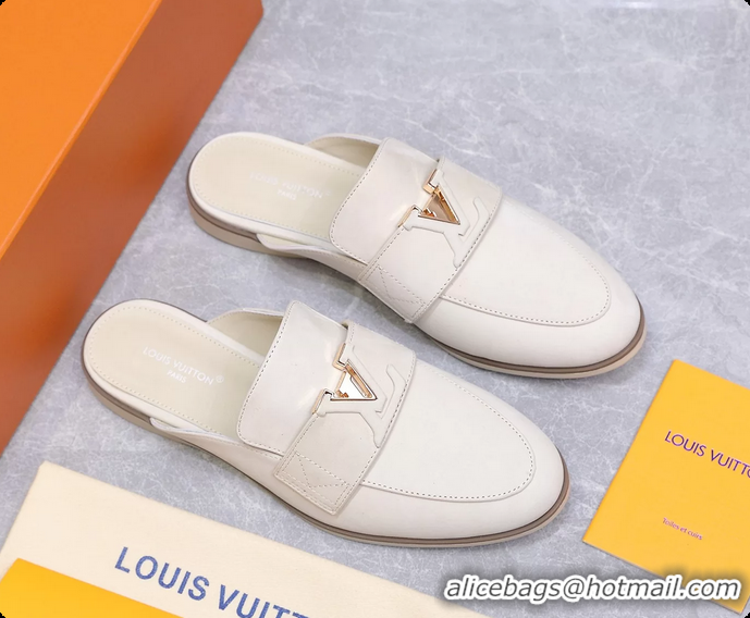 Buy Luxury Louis Vuitton LV Mare Open Back Loafer White Calfskin Leather 6061401