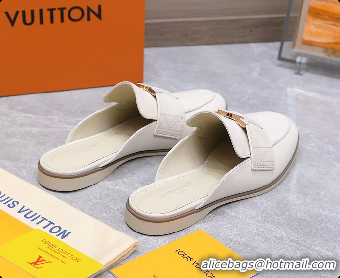 Buy Luxury Louis Vuitton LV Mare Open Back Loafer White Calfskin Leather 6061401