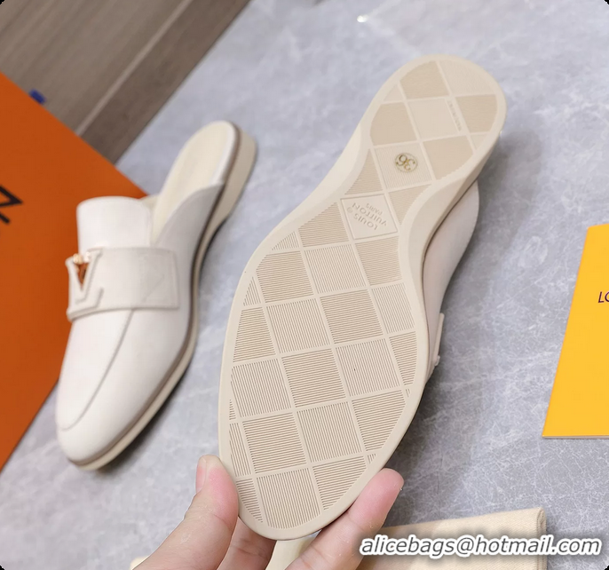 Buy Luxury Louis Vuitton LV Mare Open Back Loafer White Calfskin Leather 6061401