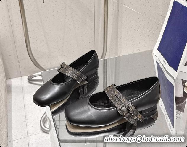 Luxurious Louis Vuitton LV Ballet Ballerina Flats Black Calfskin Leather 6061403