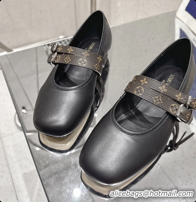 Luxurious Louis Vuitton LV Ballet Ballerina Flats Black Calfskin Leather 6061403