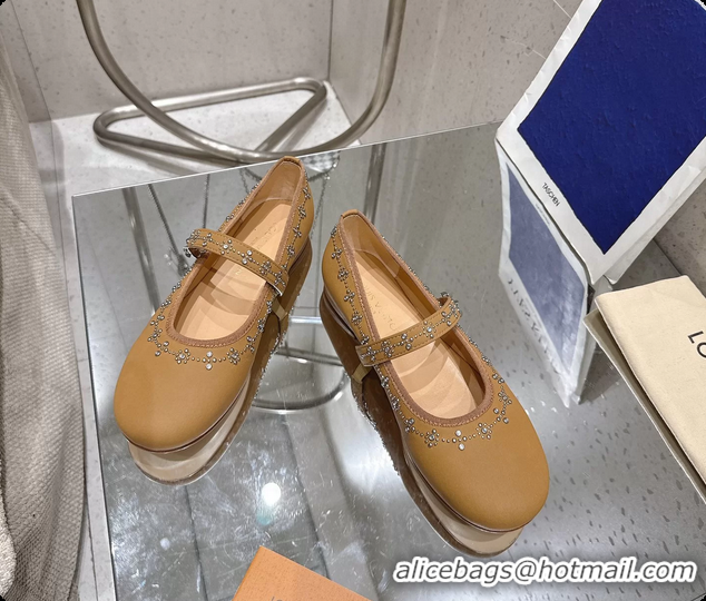 Luxury Cheap Louis Vuitton LV Romy Ballet Ballerina Flats with Studs Brown Lambskin 6061405