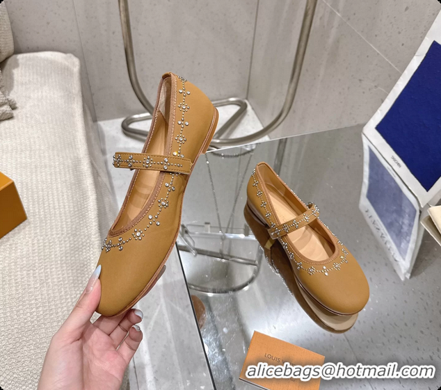 Luxury Cheap Louis Vuitton LV Romy Ballet Ballerina Flats with Studs Brown Lambskin 6061405