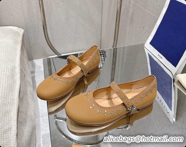 Luxury Cheap Louis Vuitton LV Romy Ballet Ballerina Flats with Studs Brown Lambskin 6061405