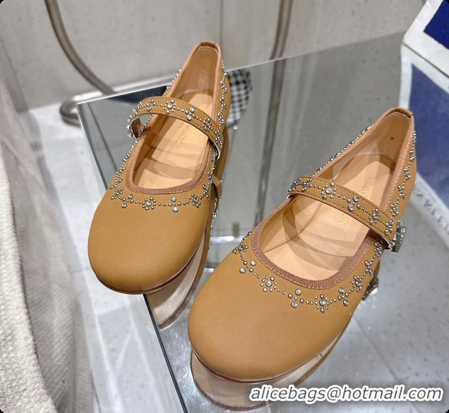 Luxury Cheap Louis Vuitton LV Romy Ballet Ballerina Flats with Studs Brown Lambskin 6061405