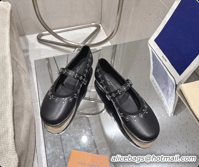 Pretty Style Louis Vuitton LV Romy Ballet Ballerina Flats with Studs Black Lambskin 6061406
