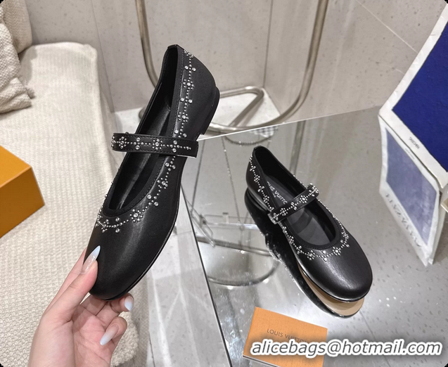 Pretty Style Louis Vuitton LV Romy Ballet Ballerina Flats with Studs Black Lambskin 6061406