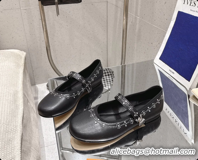 Pretty Style Louis Vuitton LV Romy Ballet Ballerina Flats with Studs Black Lambskin 6061406