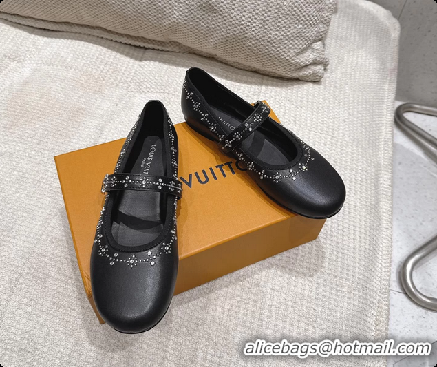 Pretty Style Louis Vuitton LV Romy Ballet Ballerina Flats with Studs Black Lambskin 6061406