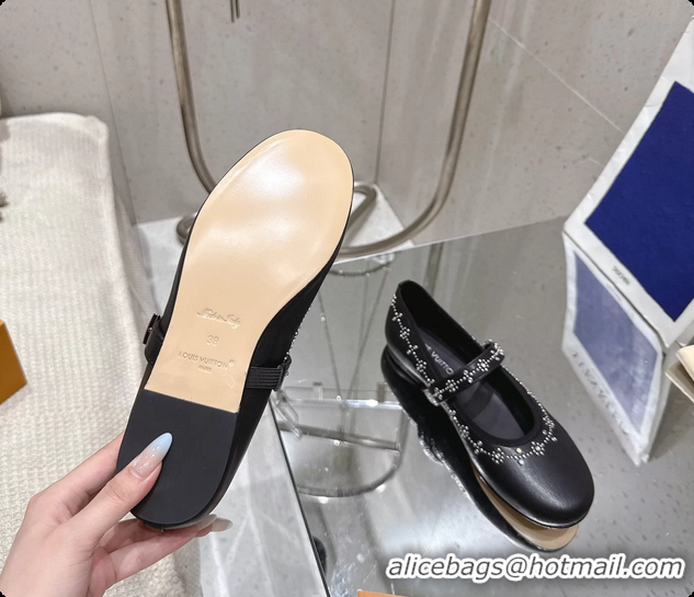 Pretty Style Louis Vuitton LV Romy Ballet Ballerina Flats with Studs Black Lambskin 6061406