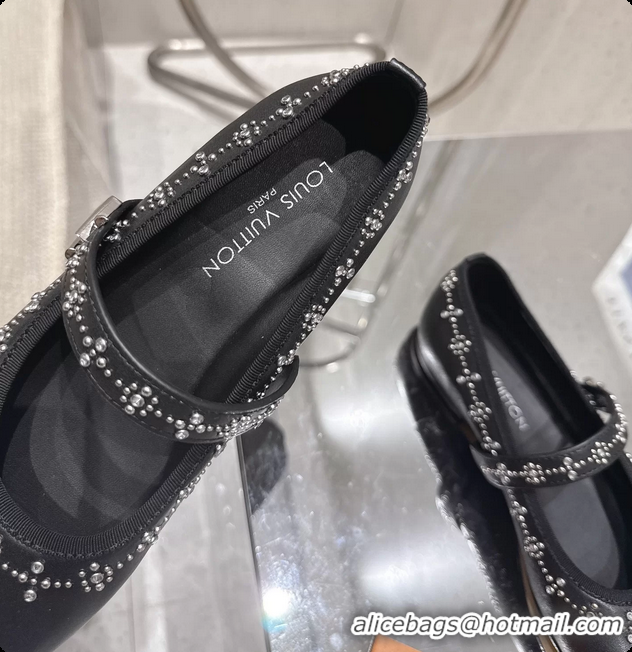 Pretty Style Louis Vuitton LV Romy Ballet Ballerina Flats with Studs Black Lambskin 6061406