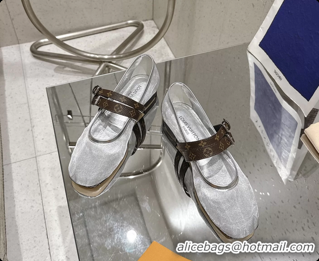 Shop Duplicate Louis Vuitton LV Ballet Ballerina Flats Silver Mesh and Monogram Canvas 6061407