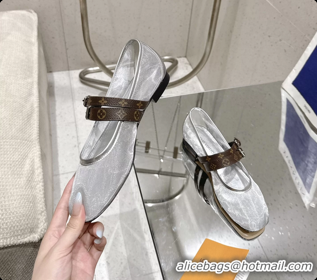 Shop Duplicate Louis Vuitton LV Ballet Ballerina Flats Silver Mesh and Monogram Canvas 6061407