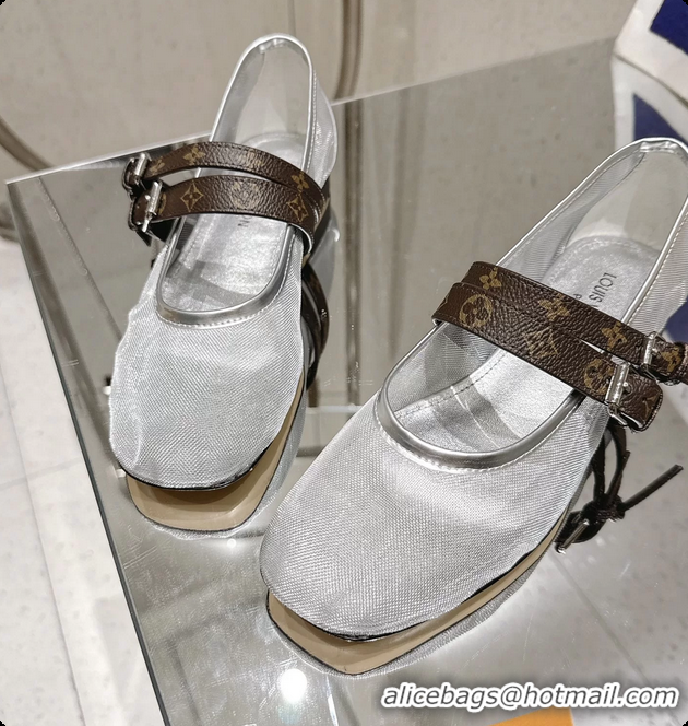 Shop Duplicate Louis Vuitton LV Ballet Ballerina Flats Silver Mesh and Monogram Canvas 6061407