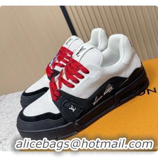 Good Looking Louis Vuitton LV Trainer Sneakers White Black Suede Leather 6061410