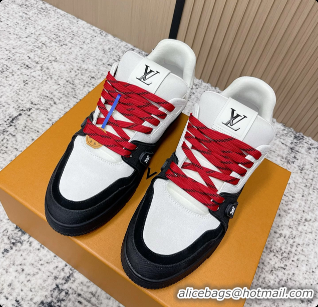 Good Looking Louis Vuitton LV Trainer Sneakers White Black Suede Leather 6061410