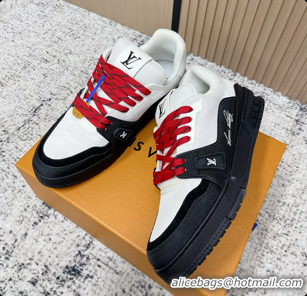 Good Looking Louis Vuitton LV Trainer Sneakers White Black Suede Leather 6061410