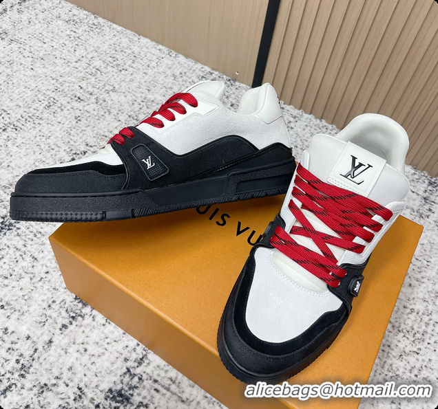 Good Looking Louis Vuitton LV Trainer Sneakers White Black Suede Leather 6061410