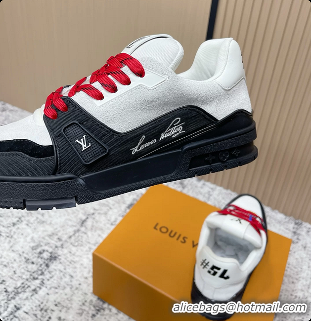Good Looking Louis Vuitton LV Trainer Sneakers White Black Suede Leather 6061410