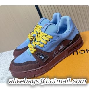 Big Discount Louis Vuitton LV Trainer Sneakers Blue Red Suede Leather 6061410