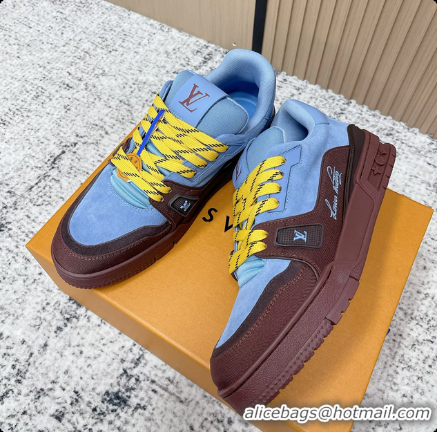 Big Discount Louis Vuitton LV Trainer Sneakers Blue Red Suede Leather 6061410