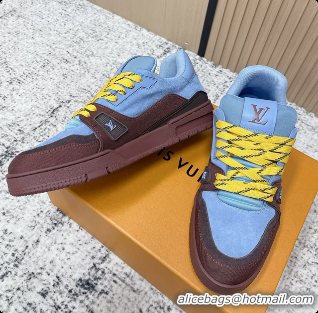 Big Discount Louis Vuitton LV Trainer Sneakers Blue Red Suede Leather 6061410