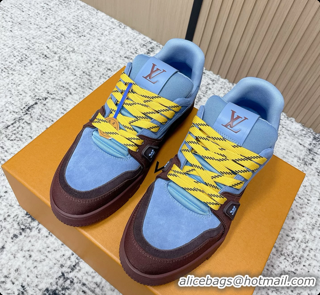 Big Discount Louis Vuitton LV Trainer Sneakers Blue Red Suede Leather 6061410