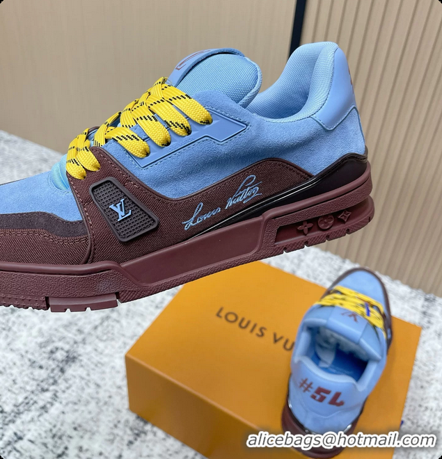 Big Discount Louis Vuitton LV Trainer Sneakers Blue Red Suede Leather 6061410