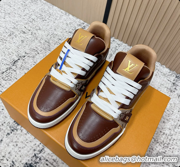 Good Product Louis Vuitton LV Trainer Sneakers Dark Brown Calfskin Leather 6061410
