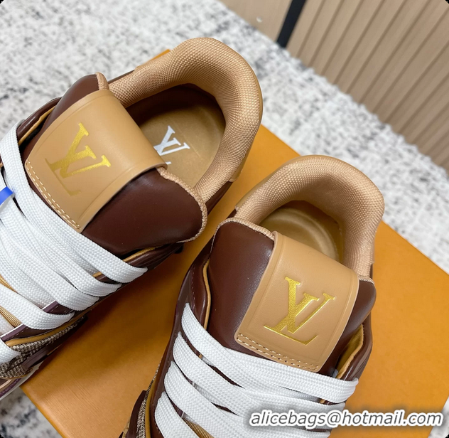 Good Product Louis Vuitton LV Trainer Sneakers Dark Brown Calfskin Leather 6061410