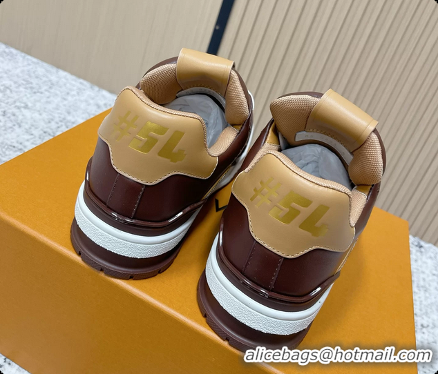 Good Product Louis Vuitton LV Trainer Sneakers Dark Brown Calfskin Leather 6061410