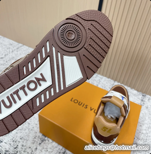 Good Product Louis Vuitton LV Trainer Sneakers Dark Brown Calfskin Leather 6061410
