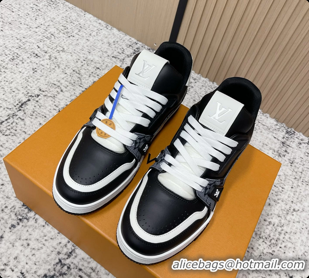 Top Grade Louis Vuitton LV Trainer Sneakers Black Calfskin Leather 6061410