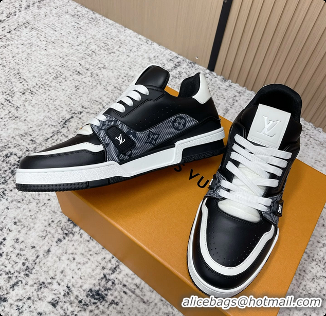 Top Grade Louis Vuitton LV Trainer Sneakers Black Calfskin Leather 6061410