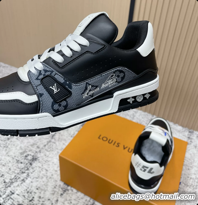 Top Grade Louis Vuitton LV Trainer Sneakers Black Calfskin Leather 6061410
