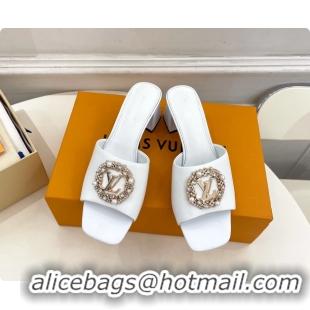 Durable Louis Vuitton LV Mare Heeled Slides Sandals White Calfskin Leather 60MM 6061411