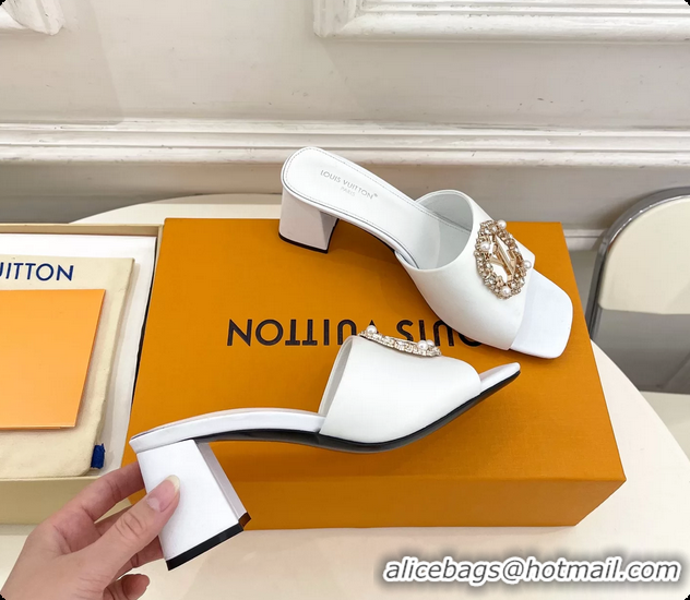 Durable Louis Vuitton LV Mare Heeled Slides Sandals White Calfskin Leather 60MM 6061411