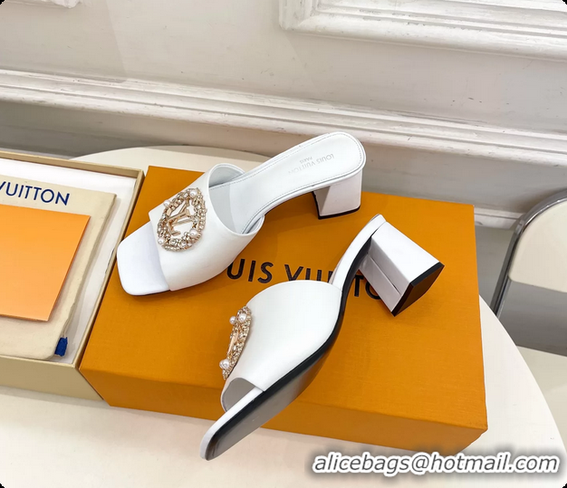 Durable Louis Vuitton LV Mare Heeled Slides Sandals White Calfskin Leather 60MM 6061411
