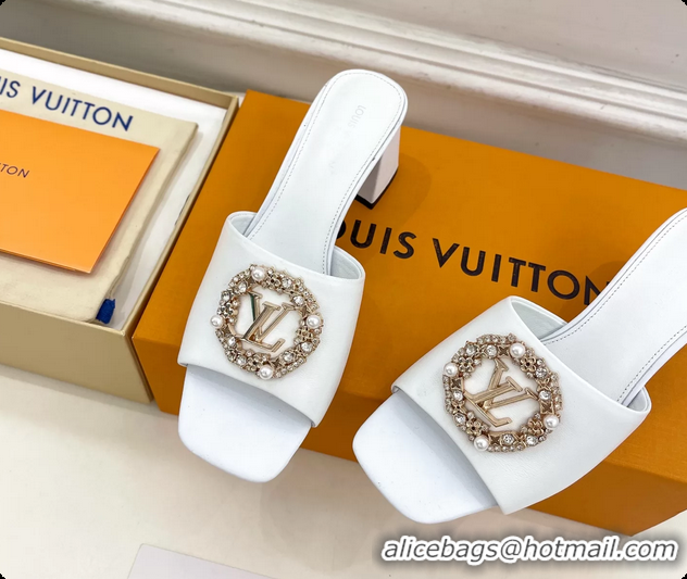 Durable Louis Vuitton LV Mare Heeled Slides Sandals White Calfskin Leather 60MM 6061411