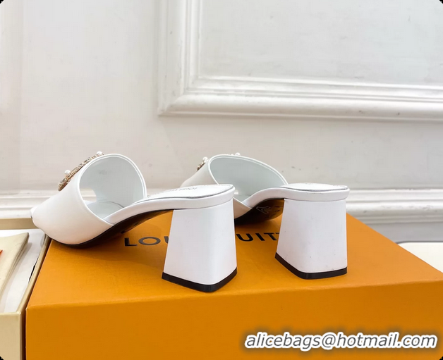 Durable Louis Vuitton LV Mare Heeled Slides Sandals White Calfskin Leather 60MM 6061411