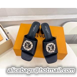 Low Price Louis Vuitton LV Mare Heeled Slides Sandals Black Calfskin Leather 60MM 6061411