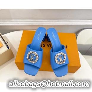 Luxurious Louis Vuitton LV Mare Heeled Slides Sandals Light Blue Calfskin Leather 60MM 6061411